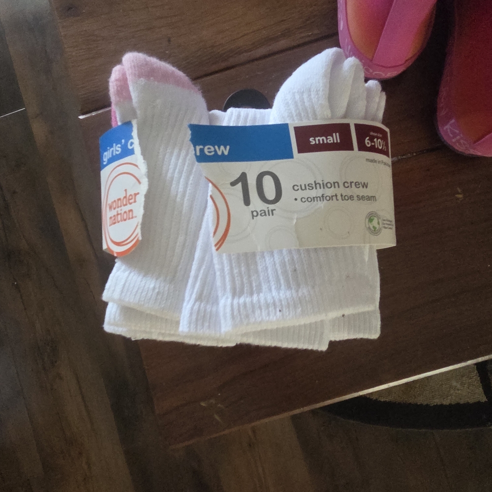 Wonder Nation White and Pink Cushion Crew Socks